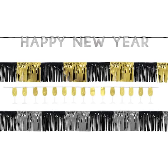 Black, Gold &#x26; Silver Happy New Year Foil and Cardstock Banners, 8ct.